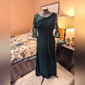 Green asymmetrical lace sleeve formal or bridesmaid dress